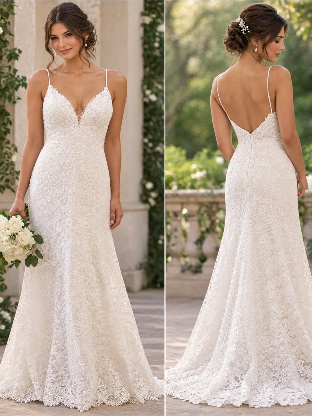 Watters Ivory Lace Spaghetti Strap Bridal Gown